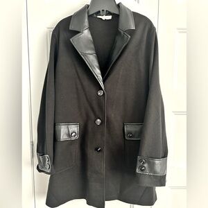 Long overcoat with pleather details